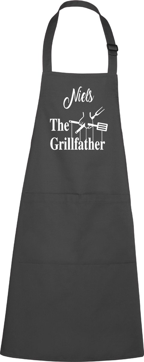mijncadeautje - luxe keukenschort - The Grillfather - met naam - chique grijs