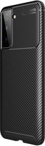 Samsung Galaxy S21 Hoesje Siliconen Carbon TPU Back Cover Zwart