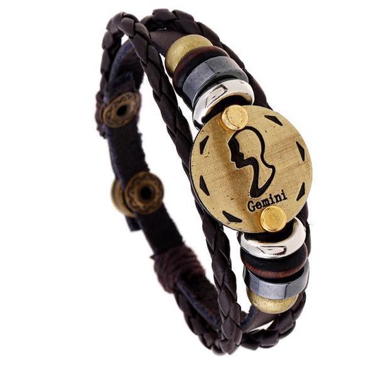 Bracelet cuir signe du zodiaque des jumeaux 4021