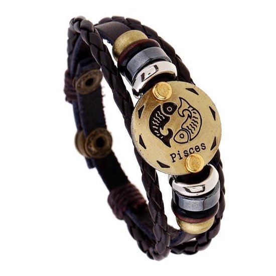 Bracelet cuir signe du zodiaque Poissons 4052
