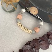 Speenkoord met naam 'peach - grijs - wit'