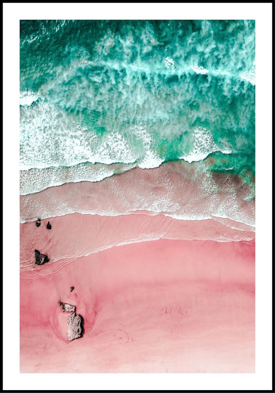Poster Strand roze en blauw