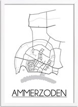 Ammerzoden Plattegrond poster A2 + fotolijst wit (42x59,4cm) - DesignClaud