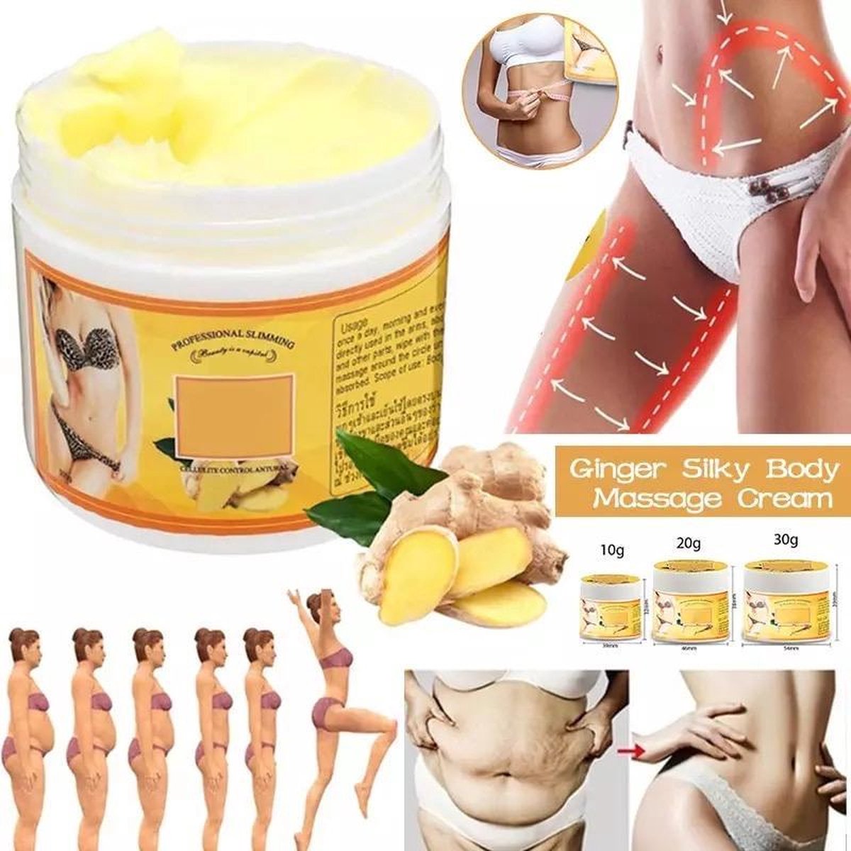 Goedkoopste Gember Vetverbranding Créme - Anti Cellulite Full Body - Afslanken Gewichtsverlies