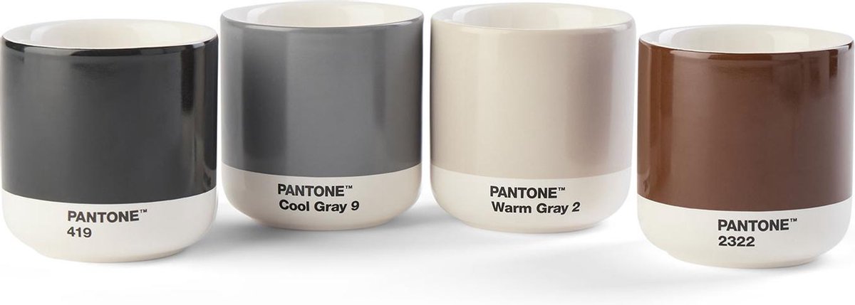Copenhagen Design - Pantone - Thermokopje -175ml - Set van 4 kopjes in geschenkdoos - Zwart, Bruin, Warm Grijs, Cool Grijs
