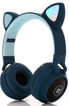 Kinder hoofdtelefoon - koptelefoon Bluetooth met led kattenoortjes blauw