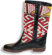 Bravas Boutique Kelim boots ELISA - Laarzen - 100% Echt Leder - Handgemaakt - Zwart met rode kelim - EU 39