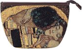 Signare - Make-up tas - Gobelinstof - Kunst - The Kiss - Gustav Klimt -  met goudkleur glitterdraad
