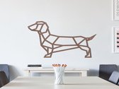 HOUTEN WANDDECORATIE / WOODEN WALL DECORATION - GEOMETRISCHE MUURDECORATIE / GEOMETRIC WALL ART - WORSTHOND / TECKEL / DACHSHUND / WIENERDOG - 75 x 40cm - DONKER HOUT / DARK WOOD -