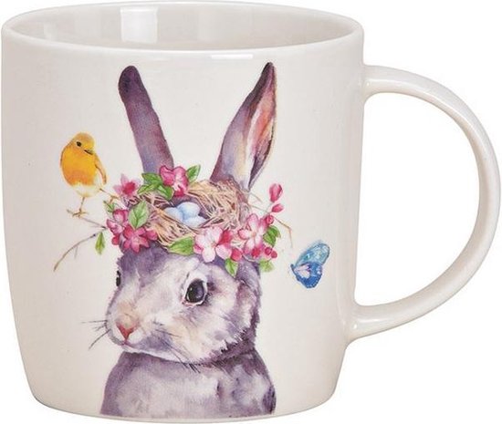 Mug lapin décor en porcelaine blanche (L / H / P) 12x9x8cm 350ML
