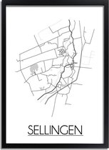 Sellingen Plattegrond poster A3 + fotolijst zwart (29,7x42cm) DesignClaud