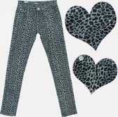 Meisjesbroek jeans panterprint grijs maat 116/122