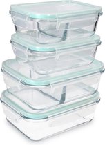 Glazen vershouddozen, set met deksel, 4 voorraaddozen in 2 maten, lekvrij, hittebestendig, koudebestendig, glazen containers