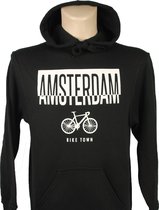 Hooded Sweater - met capuchon - Casual Hoodie - Fun Tekst - Lifestyle Hoody - Workout Sweater - Chill Sweater - Fiets - Bike Town - Amsterdam - Zwart -  Maat XS