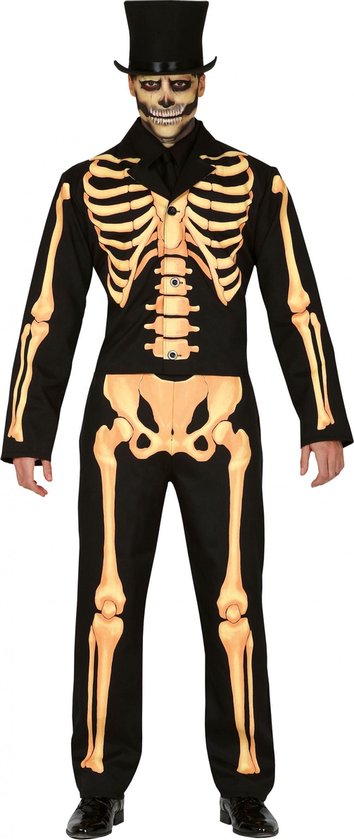 Fiestas Guirca Verkleedpak Skeleton Polyester Zwart/goud Mt L