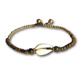 Enkelbandje cowrie schelp tiger-eye