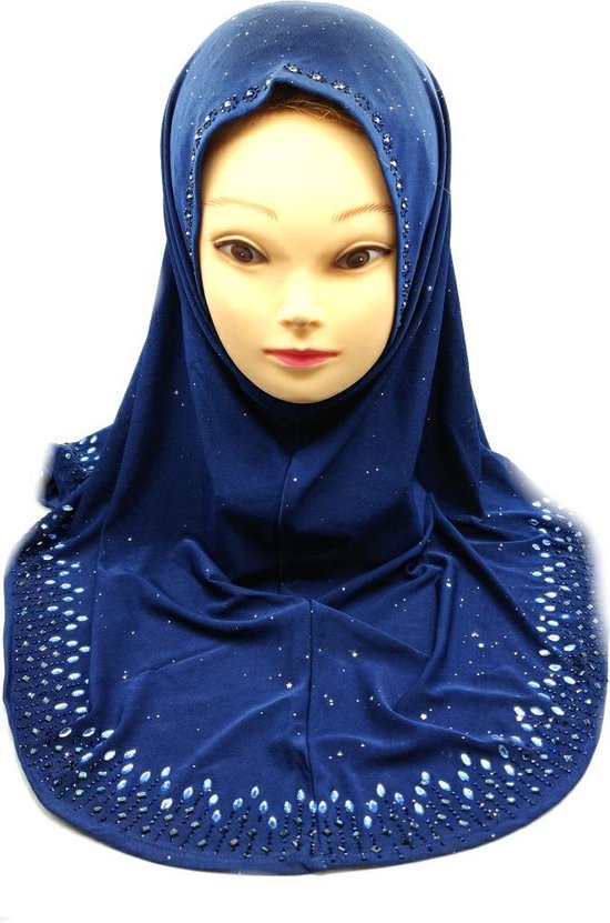 Luxe blauwe hoofddoek, mooie hijab.