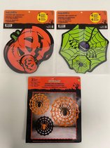 Halloween onderlegger/decoratie  set: pompoen en spinnenweb - 2 keer een 4-delige set + 3-delige set