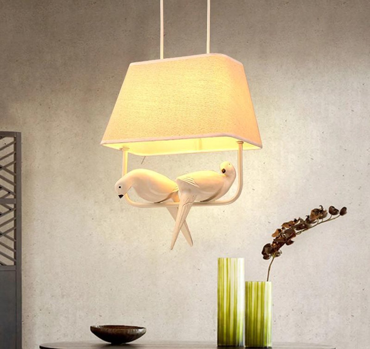 Hanglamp - lamp met 2 vogels / duiven - wit - keuken - kamer