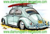 Lenks Diamond painting VW kever met surfplank 40 X 50cm ronde steentjes full paint Diamond Paint