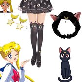 Sailor Moon Set Hoofdband Oorbellen Pantykousen - Anime Sokken - Luna Cat Panty - Cosplay Costume