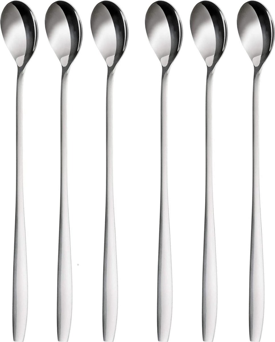 Sens Design Latte macchiato lepels – set van 6 lange lepels - Zilver - Sens Design