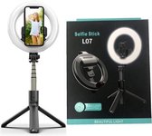 Selfie Stick - Ring Light - Selfie Stick met Ring Light - Draadloos - Usb Oplaadbaar - Beautiful Light - Witte licht - Perfecte licht voor Selfies - Met Telefoonhouder - 360 • Draaibaar - Lux