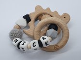 Bijtring met naam jongen - Baby cadeau jongen - Kraamcadeau jongen-design “Nick” - Bijtring baby - Bijtring hout - Wood & Fun