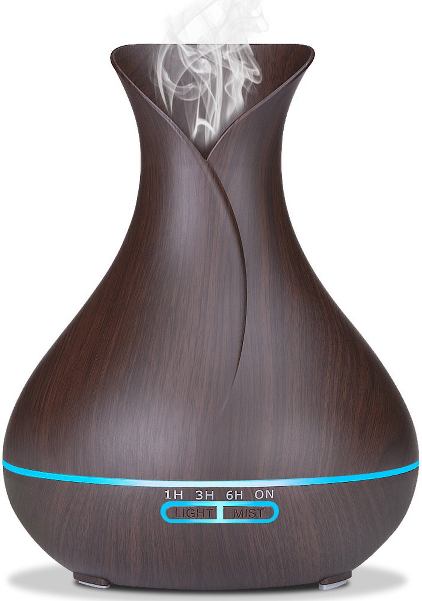 Goedkoopste Essential Olie Aroma Verdamper Vaas Luchtbevochtiger Electric Diffuser 550 ml met 7 kleuren Led opties Hout Look Dark Wood