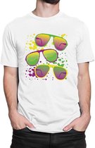 Blacklight zonnebrillen - T-shirt - Heren - Maat XL - Wit