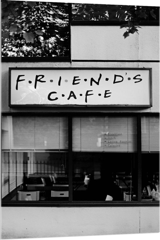 Acrylglas - ''Friends Cafe'' (zwart/wit) - 80x120cm Foto op Acrylglas (Met Ophangsysteem)