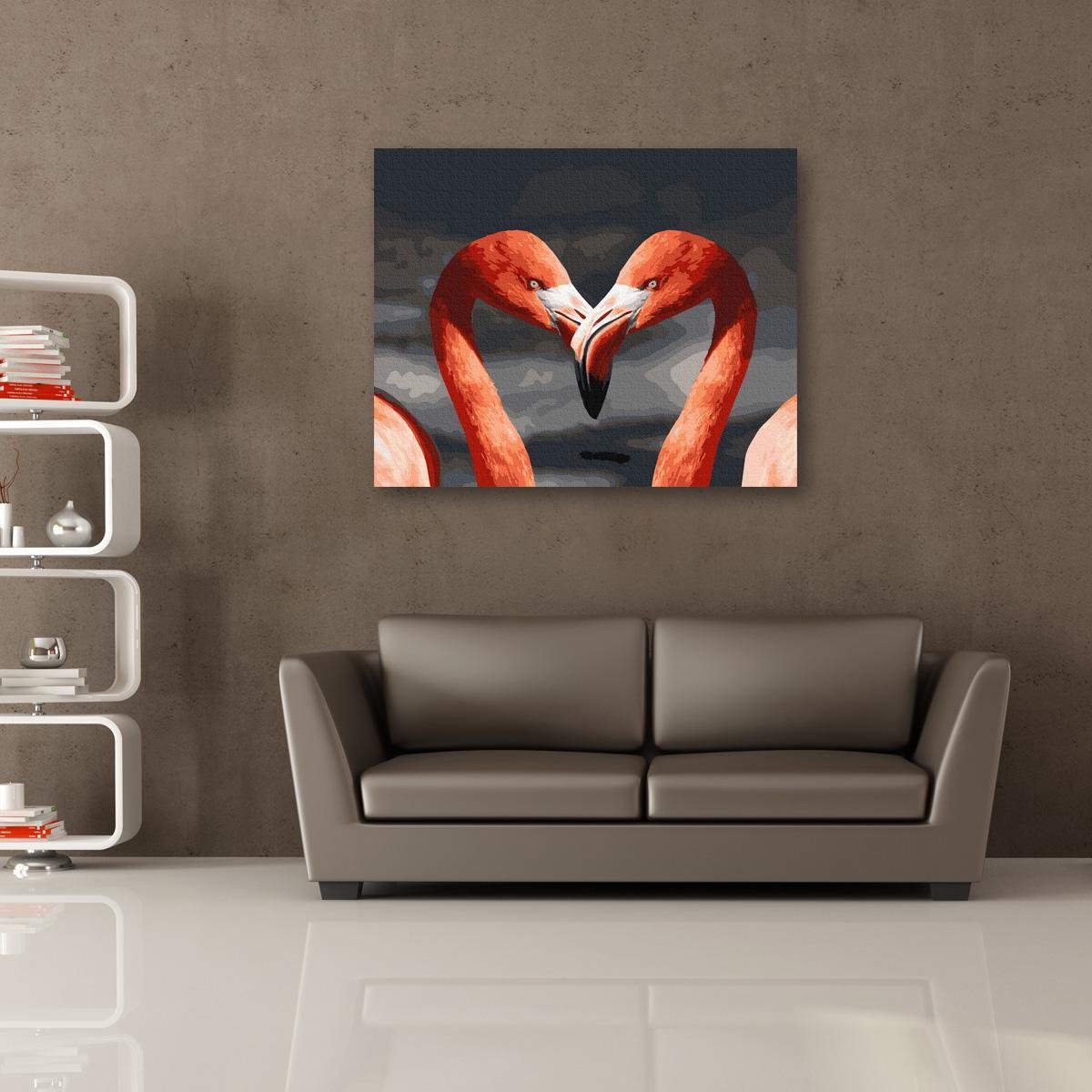 Schilderen Op Nummer Volwassenen DIY Paint By Number Compleet Hobby pakket Op Frame met Vernis - ®Arty Bee - Flamingo Duo 50x40cm — afbeelding 5
