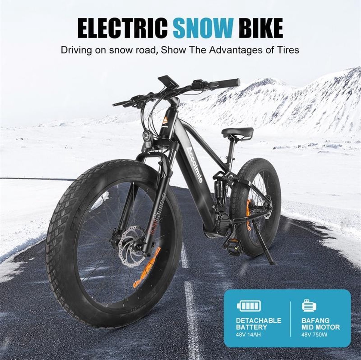 Ebike Sport 26'' 48V 750W electric bike, >50 km/h, kleur zwart, 9 Speed Fat tyre