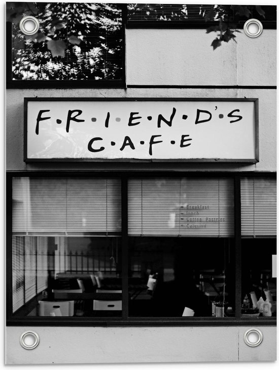Tuinposter – ''Friends Cafe'' (zwart/wit) - 30x40cm Foto op Tuinposter  (wanddecoratie voor buiten en binnen)