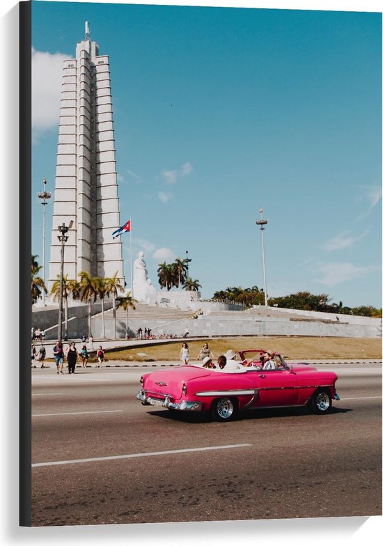 Canvas  - Mooie Rode Auto in Cuba - 60x90cm Foto op Canvas Schilderij (Wanddecoratie op Canvas)