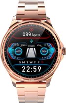 Belesy® MARS - Smartwatch Dames - Smartwatch Heren - Horloge - Bloeddruk - ECG - Stappenteller - 1.3 inch - Kleurenscherm - Full Touch – Rosé Goud – Staal - Schakel