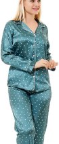 Satijn Dames Pyjama Set Smaragdgroen Maat M