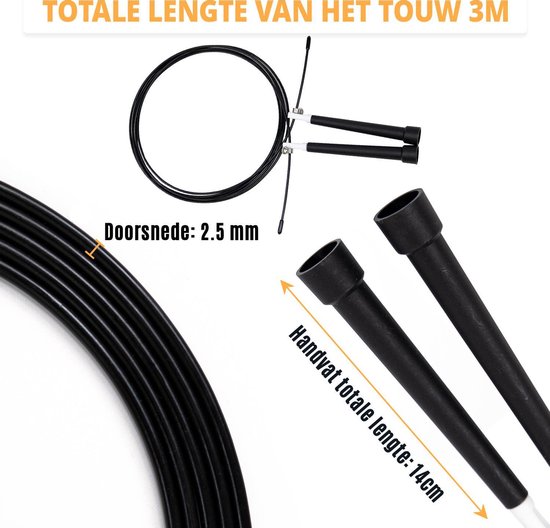 Corde à sauter Speedrope pour Adultes - Corde à sauter pour Sport et Fitness - Corde à sauter - Zwart