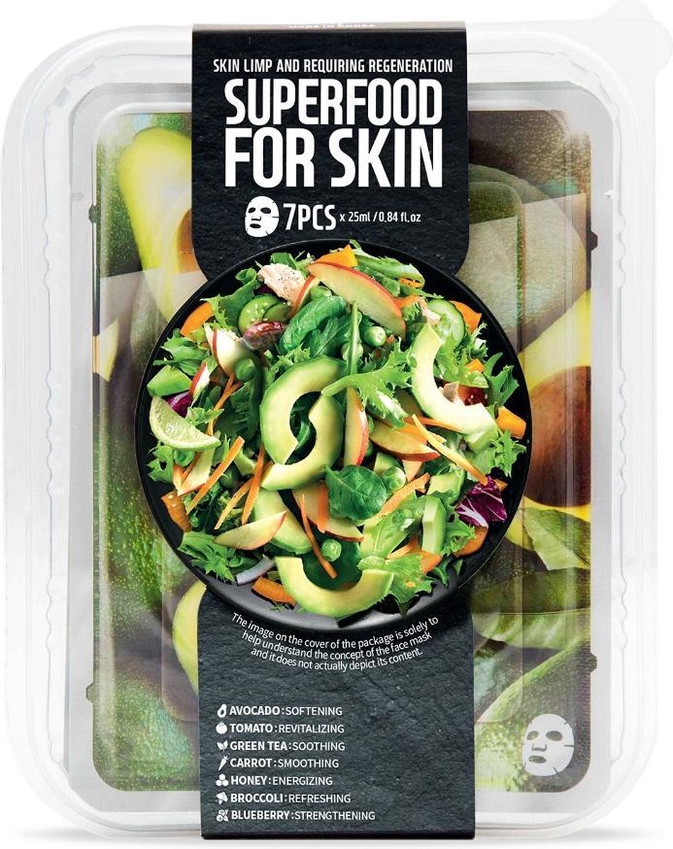 Sheet Mask Pack (7) Superfood: slappe huid en regeneratie nodig (Avocado)7x25ml