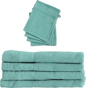 Set 4x Badhanddoeken 70x140 + 4x Washandjes - Blauw - Hotelkwaliteit