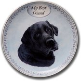Wandbord My Best Friend Black Labrador, zwarte labrador, bord op standaard, hondenkop