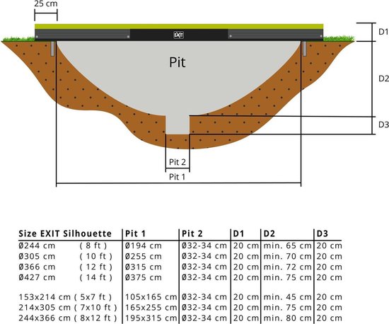 EXIT Silhouette inground trampoline ø427cm met veiligheidsnet - groen
