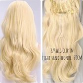 3/4 wig halve pruik clip in extensions light sand blonde 60cm 200gr beste keuze
