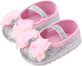 Zilver roze ballerina | zomer schoenen | baby meisjes | antislip zachte zool | 0 tot 6 maanden | maat 18 | baby accessoires