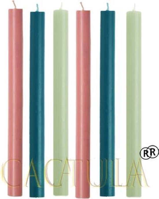 Bougies longues Cactula Dreamy 30 cm diamètre 2.1 | 6 pièces | Vieux rose | Bleu pétrole | Vert