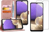 Hoesje geschikt voor Samsung A32 en Screenprotector Book Case Leer Wallet Rosegoud + Screen Protector Glas