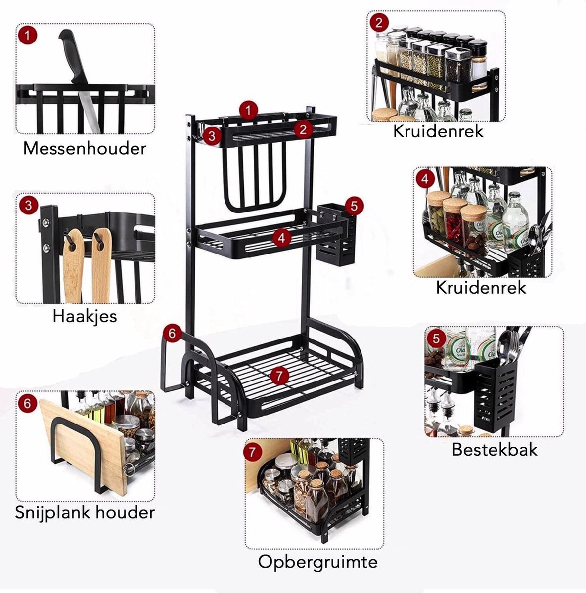 Uten Kruidenrek, staand keukenrek met 3 niveaus, van metaal, inklapbaar en duurzaam, voor werkblad, keuken, badkamer Uten Kruidenrek, staand keukenrek met 3 niveaus, van metaal, inklapbaar en duurzaam, voor werkblad, keuken, badkamer