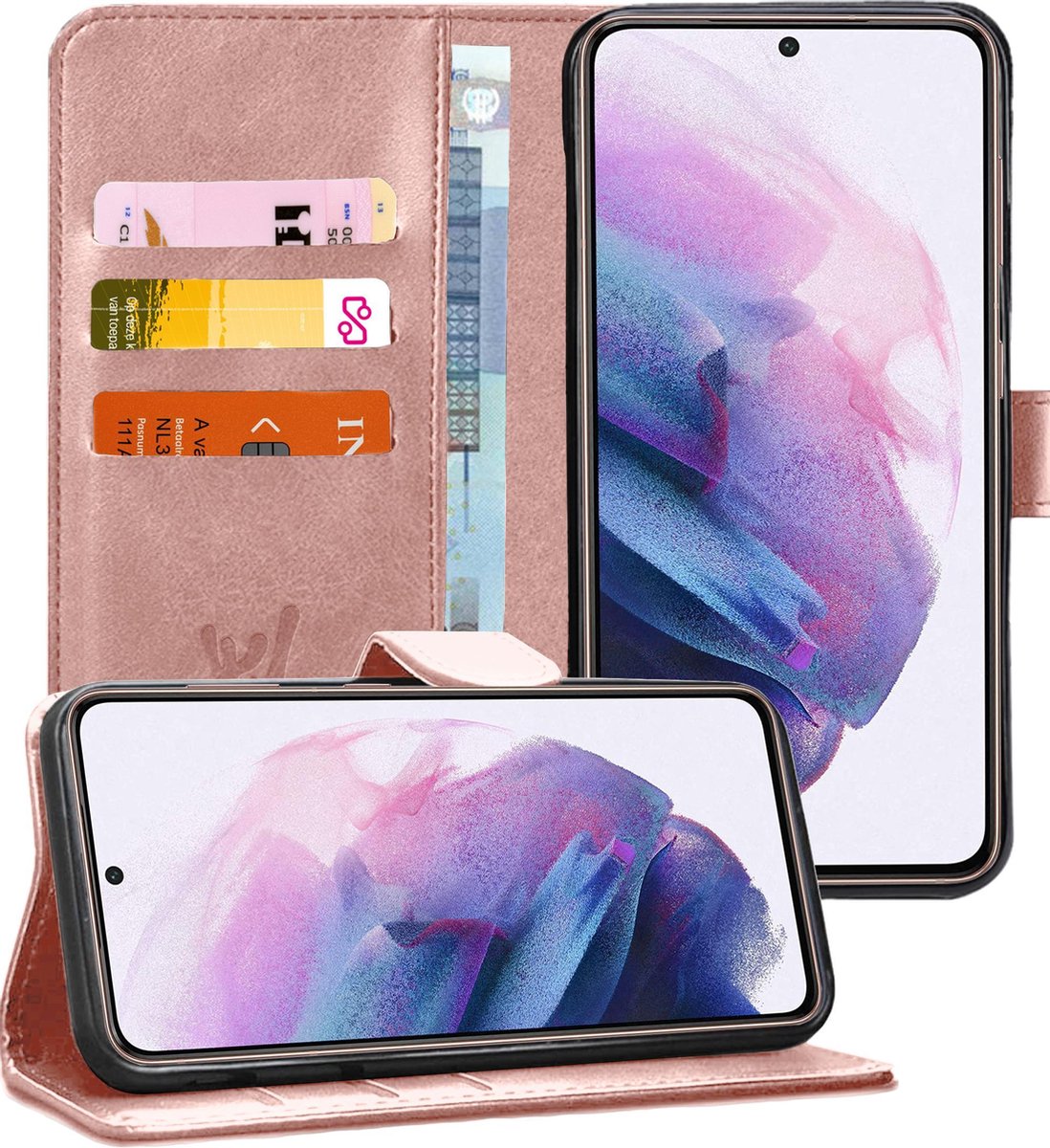 Hoesje geschikt voor Samsung Galaxy S21 - Book Case Kunstleer Pasjeshouder Rosegoud