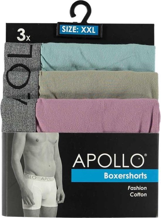 Apollo Boxershort Heren Katoen Blauw/groen/roze 3 Stuks Maat L