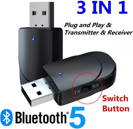 kandidaat paar Hopelijk Bluetooth 5.0 USB transmitter en receiver - USB stick - zender en ontvanger  -... | bol.com